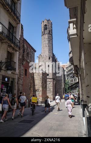 Barcelone, Espagne - 29 juillet 2024 : Torre Mirador del Rei Marti - Tour de guet du Roi Martin, Palau Reial Major, Banque D'Images