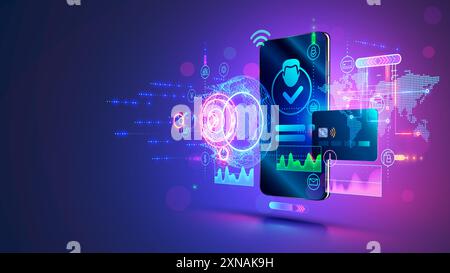 Banque Internet numérique. Application de banque en ligne mobile sur téléphone intelligent à l'écran. Concept de banque mobile. Interface compte bancaire sur le téléphone à l'écran. Numérique virtuel b Illustration de Vecteur