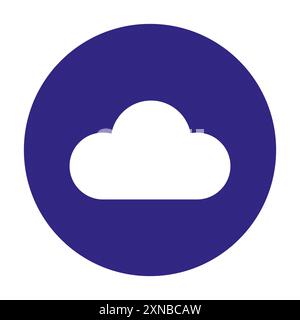 Vecteur d'icône de nuage. Symbole de nuage blanc. Fond de cercle bleu foncé. Design minimaliste. Illustration de Vecteur