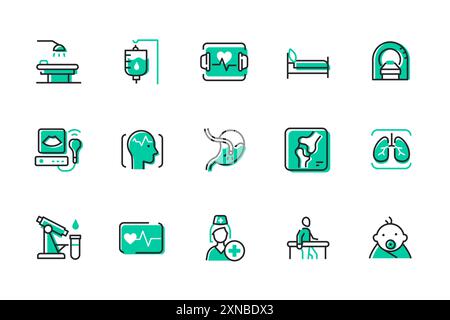 Examen médical et maladie - ensemble d'icônes de style de conception de ligne Illustration de Vecteur