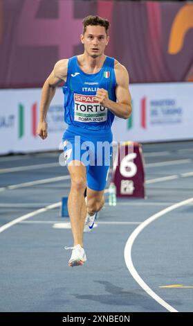 Filippo Tortu (Italie), médaille d'argent du 200m masculin et médaille d'or du relais 4x100m aux Championnats d'Europe d'athlétisme Roma 2024, stade Olympique, Rome, Italie Banque D'Images