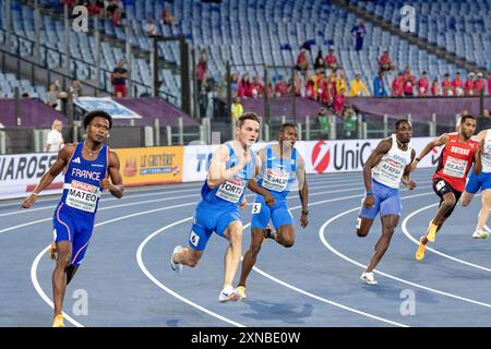 Filippo Tortu (Italie), médaille d'argent du 200m masculin et médaille d'or du relais 4x100m aux Championnats d'Europe d'athlétisme Roma 2024, stade Olympique, Rome, Italie Banque D'Images