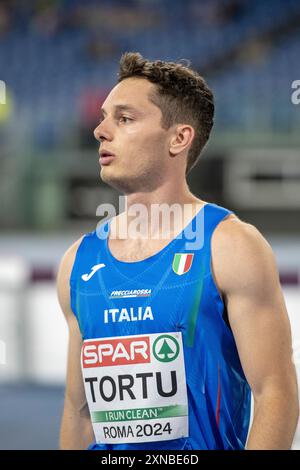 Filippo Tortu (Italie), médaille d'argent du 200m masculin et médaille d'or du relais 4x100m aux Championnats d'Europe d'athlétisme Roma 2024, stade Olympique, Rome, Italie Banque D'Images