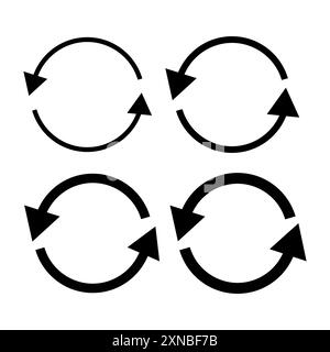 Quatre icônes de flèche circulaire. Symboles de recyclage noirs. Eléments vectoriels. Pancartes de cycle et de boucle. Illustration de Vecteur