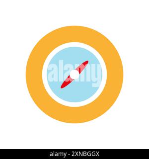 Vecteur d'icône de boussole. Fond de cercle jaune. Motif bleu et rouge. Symbole de navigation. Illustration de Vecteur