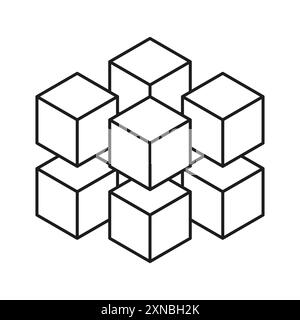 Réseau de cubes blockchain. Motif géométrique de cube. Vecteur de technologie numérique. Symbole de connexion abstrait. Illustration de Vecteur