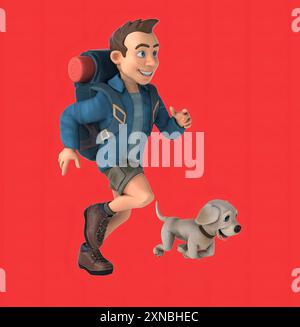 Routard de dessin animé amusant 3D avec un chien Banque D'Images
