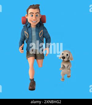 Routard de dessin animé amusant 3D avec un chien Banque D'Images