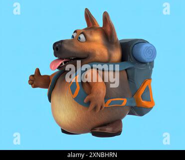 Promenade amusante de chien de dessin animé en 3D. Banque D'Images