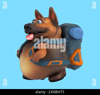 Promenade amusante de chien de dessin animé en 3D. Banque D'Images