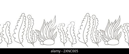Frontière marine sans couture. Dessin monochrome de conte de fées. Algues. Conception vectorielle pour papier, couverture et autre utilisation Illustration de Vecteur