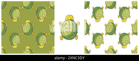 Tortues. Motif marin sans couture. Motif dans le style de dessin à la main, créé pour les tissus, les textiles, l'emballage, etc Illustration de Vecteur