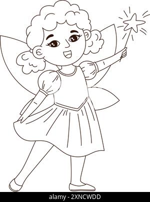 Adorable coloriage mettant en vedette une jolie fée. Parfait pour les livres de coloriage d'activités pour enfants Illustration de Vecteur