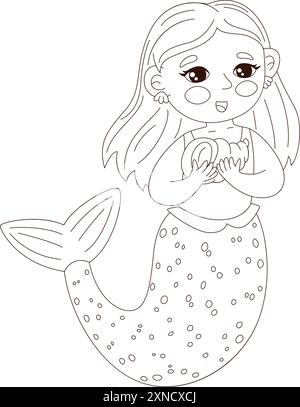 Adorable coloriage avec une jolie sirène. Parfait pour les livres de coloriage d'activités pour enfants Illustration de Vecteur