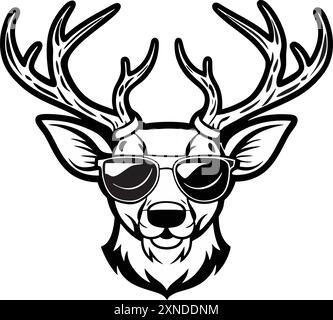 Cerf dans le vecteur de logo de tête de lunettes de soleil fond blanc Illustration de Vecteur