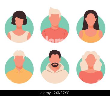 Portraits de femmes et d'hommes abstraits. Ensemble d'avatars abstraits colorés de femmes et d'hommes ou de profils anonymes, icônes de visage. Illustration vectorielle Illustration de Vecteur