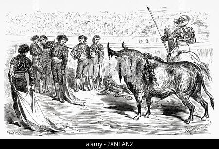 Le tercio de muerte, phase finale d'une corrida, Comunidad Valenciana. Voyage en Espagne, 1862 de Jean Charles Davillier (1823-1883) dessin de Gustave Dore (1832-1883) le Tour du monde 1862 Banque D'Images