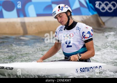 Vaires sur Marne, France. 31 juillet 2024. Gabriela Satkova, de la République tchèque, participe à la finale féminine de canoë aux Jeux Olympiques de Paris, France, le 31 juillet 2024. Crédit : Ondrej Deml/CTK photo/Alamy Live News Banque D'Images