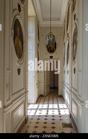 La Galerie, galerie de portraits peints au Château de Belœil, château de Beloeil et résidence des princes de ligne, Hainaut, Wallonie, Belgique Banque D'Images