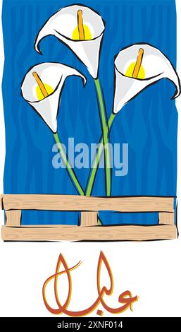 Quatre fleurs blanches avec des tiges vertes. Deux grands lys de Calla en fleurs et deux lys Bud of Calla en fleurs. illustration vectorielle Illustration de Vecteur