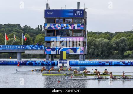 MOROSAN Ioana Madalina de Roumanie, CIOTAU Emanuela Ioana de Roumanie, UNGUREANU Alexandra de Roumanie, cires Patricia de Roumanie aviron femmes&#39;s Quadruple Sculls lors des Jeux Olympiques de Paris 2024 le 31 juillet 2024 au stade nautique de Vaires-sur-Marne à Vaires-sur-Marne, France Banque D'Images