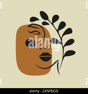 Femme abstraite face à un dessin de ligne. Faites fleurir le portrait dans un style minimaliste. Imprimez pour le tissu, les bannières, les flyers et plus encore. Illustration de mode vectorielle Illustration de Vecteur
