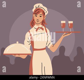 Une belle serveuse fille Illustration de Vecteur