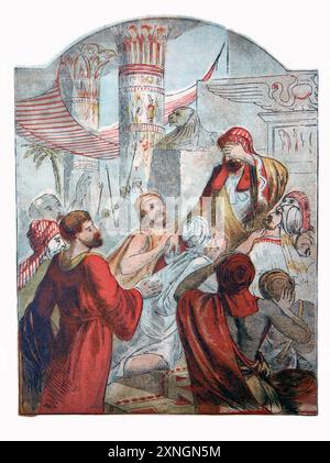 Illustration de Joseph interprétant le rêve du Pharaon de l'histoire de Joseph un livre indestructible et lavable du XIXe siècle en couleurs à l'huile en ligne Banque D'Images