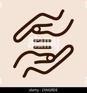 Badge d'égalité sociale, aide, soutien, égalité des sexes, prendre soin de la communauté, symbole, mains et signe égal. Illustration de Vecteur