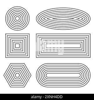 Formes géométriques concentriques. Ensemble de contours vectoriels. Collection de motifs minimalistes. Ligne moderne Illustration de Vecteur