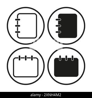 Jeu d'icônes de bloc-notes. Noir et blanc. Reliure spirale. Illustration vectorielle. Illustration de Vecteur