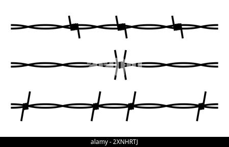 Fil métallique avec barbes et pointes pour frontière en acier, clôture de prison et barrière militaire. Illustration de Vecteur