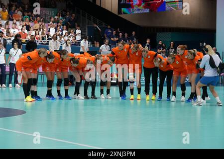 Paris, France. 01 août 2024. PARIS, FRANCE - 1er AOÛT : joueurs des pays-Bas lors du match Handball - Jeux Olympiques Paris 2024 entre les pays-Bas et le Brésil le jour 6 à South Paris Arena le 1er août 2024 à Paris, France. (Photo de Henk Seppen/Orange Pictures) crédit : Orange pics BV/Alamy Live News Banque D'Images