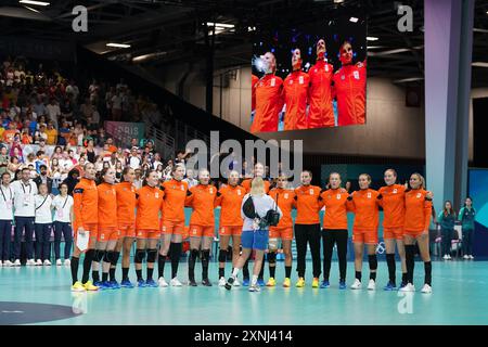 Paris, France. 01 août 2024. PARIS, FRANCE - 1er AOÛT : joueurs des pays-Bas lors du match Handball - Jeux Olympiques Paris 2024 entre les pays-Bas et le Brésil le jour 6 à South Paris Arena le 1er août 2024 à Paris, France. (Photo de Henk Seppen/Orange Pictures) crédit : Orange pics BV/Alamy Live News Banque D'Images