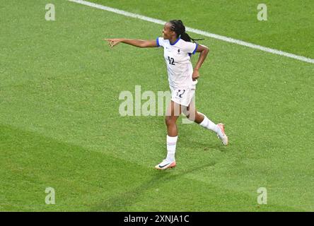 Decines Charpieu, France. 31 juillet 2024. Marie-Antoinette Katoto (France) célèbre un but, Football, Groupe féminin A entre la Nouvelle-Zélande et la France lors des Jeux Olympiques de Paris 2024 le 31 juillet 2024 au stade Groupama de Decines-Charpieu près de Lyon - photo Frédéric Chambert/Panoramic/DPPI crédit média : DPPI Media/Alamy Live News Banque D'Images