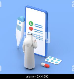 Docteur pharmacien concept.illustration 3D de l'homme arabe souriant Hadi peut utiliser pour la bannière Web, infographies, images de héros. Illustration 3D isométrique plate i Banque D'Images