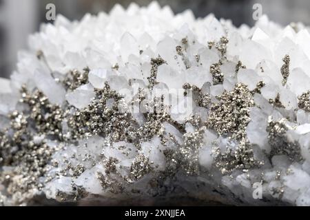 Spécimen minéral de quartz et pyrite, Musée géologique, Varsovie, Pologne Banque D'Images