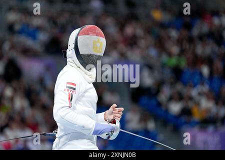 Paris, France. 26 juillet 2024. PARIS, FRANCE - JUILLET 27 : Aya Hussein de l'Egypte lors de l'Epéé individuel féminin pendant l'escrime - Jeux Olympiques Paris 2024 le jour 1 au Grand Palais le 27 juillet 2024 à Paris, France. (Daniela Porcelli/SPP) crédit : SPP Sport Press photo. /Alamy Live News Banque D'Images