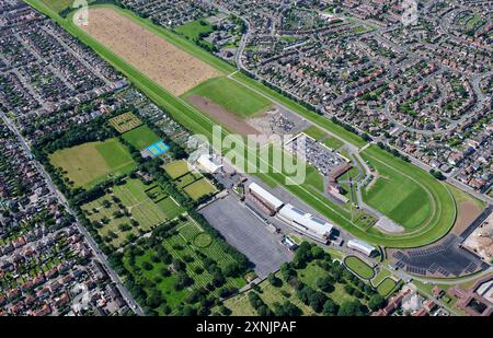 Vue aérienne de l'hippodrome Redcar, Teeside, au nord de l'Angleterre, Royaume-Uni Banque D'Images