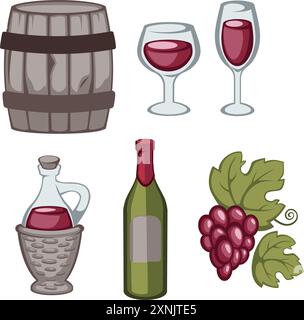 Bouteilles de vin et verres Vector Illustration de Vecteur