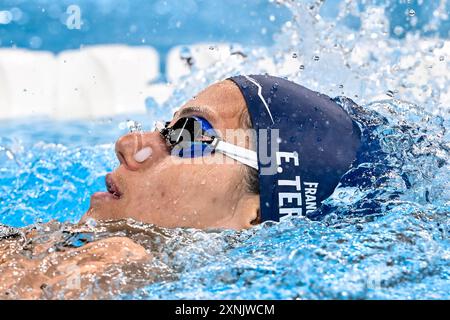 Paris, France. 01 août 2024. La française Emma Terebo participe aux manches de natation 200m dos féminin aux Jeux Olympiques de Paris 2024 à la Defense Arena à Paris (France), le 1er août 2024. Crédit : Insidefoto di andrea staccioli/Alamy Live News Banque D'Images