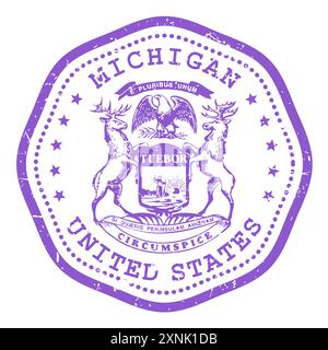 Timbre d'état du Michigan avec sceau, timbre de voyage des États-Unis, cachet postal minable du Michigan, vecteur Illustration de Vecteur