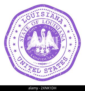 Timbre de l'état de Louisiane avec sceau, timbre de voyage USA, cachet de poste minable de la Louisiane, vecteur Illustration de Vecteur