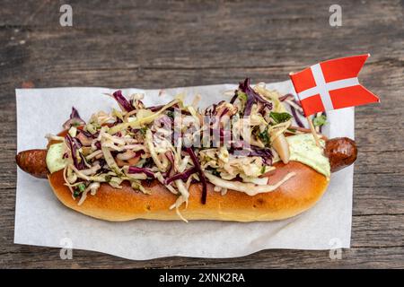 Hot dog, Reffen Street Food Markt, Refshaleøen Halbinsel, Kopenhagen Banque D'Images