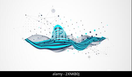 Fond ondulé abstrait avec des lignes cyan et une onde filaire. Vecteur dessiné à la main. Illustration de Vecteur