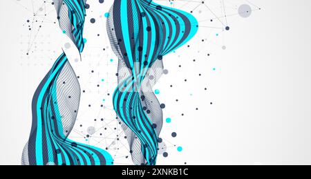 Fond ondulé abstrait avec des lignes cyan et une onde filaire. Vecteur dessiné à la main. Illustration de Vecteur