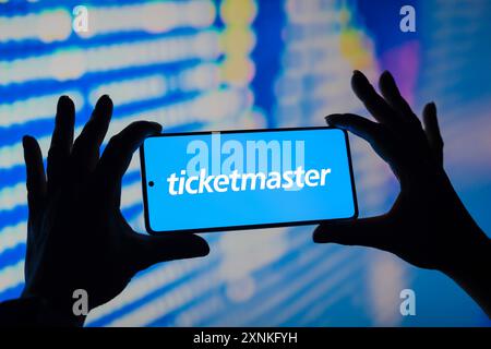 Paraguay. 01 août 2024. Dans cette illustration photo, le logo Ticketmaster est affiché sur l'écran d'un smartphone. (Photo de Jaque Silva/SOPA images/SIPA USA) *** strictement à des fins éditoriales *** crédit : SIPA USA/Alamy Live News Banque D'Images