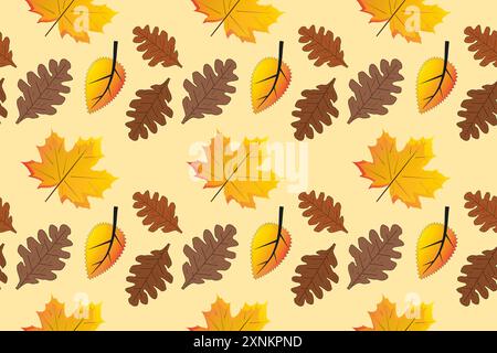 Motif vectoriel sans couture avec des feuilles d'automne colorées. Idéal pour les designs, les arrière-plans et les projets créatifs sur le thème de l'automne. Illustration de Vecteur