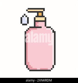 Distributeur de bouteilles en plastique avec goutte de pixel Pompe pour savon liquide, gel, lotion, crème, shampooing, mousse de bain et autres cosmétiques. Illustration vectorielle EPS 10. Illustration de Vecteur