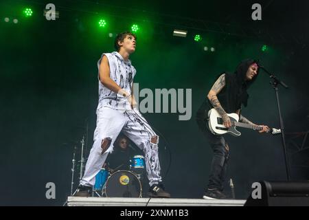 Fredrikstad, Norvège. 26 juillet 2024. Le groupe norvégien de metalcore Storm donne un concert live lors du festival norvégien Maanefestivalen 2024 à Fredrikstad. Banque D'Images